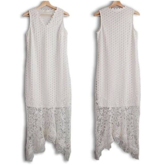 ADIVA / White Eyelet & Floral Lace Maxi Long Length Dress Sz 6 - Picture 1 of 16
